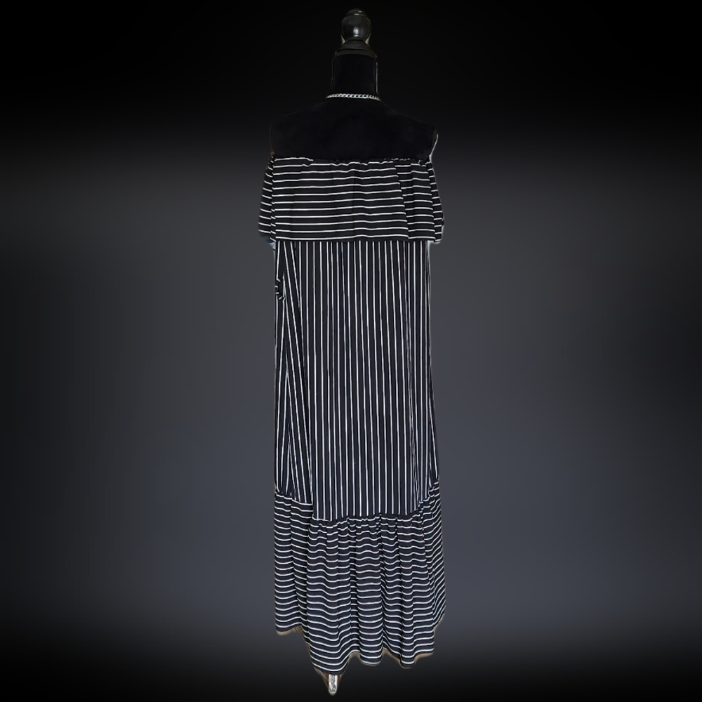 #C72  New Collection New York Strapless Black & White Striped Dress